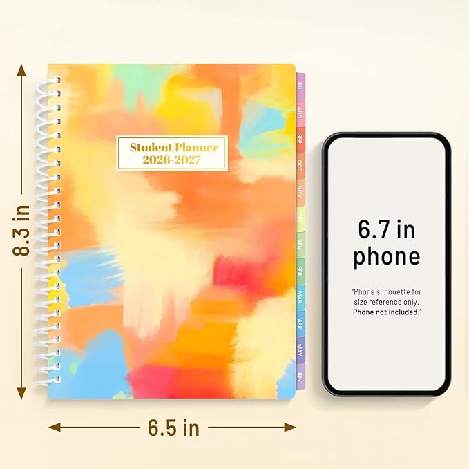 Student Planner 2026-2027, SUNEE Middle or High School Datebooks Student Planner for Academic Year Jul. 2026 - Jun. 2027, 6.5" x 8.3" Lesson Plan Book with Bookmark, Planning Stickers, Pastel Draw