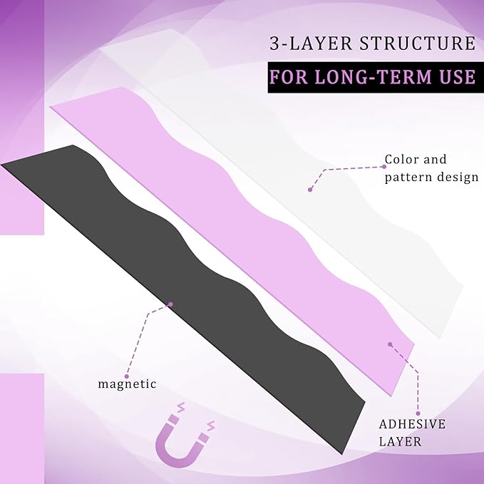 Tellegloww 36 ft Scalloped Magnetic Border Magnetic Border for Whiteboard Magnetic Bulletin Board Borders Reusable Rolled Borders Trim for Office Chalkboard(Solid Color,Purple)