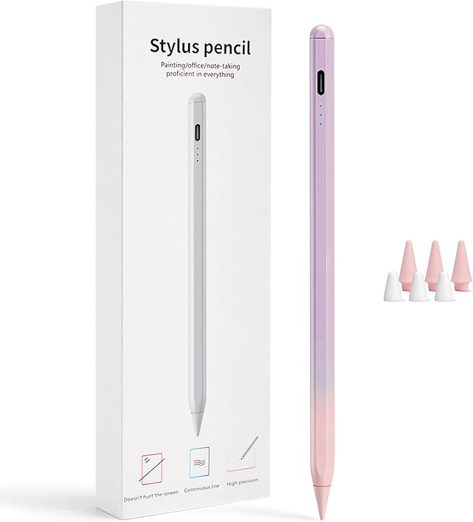 Stylus Pen for iPad 2018-2026, 2X Fast Charge Active Pencil with Tilt Sensitivity & Palm Rejection, iPad 11/10/9/8/7/6/A16, Air M4/M3/M2, Pro M5/M4, Mini 7/6/5 (Pink-Purple)