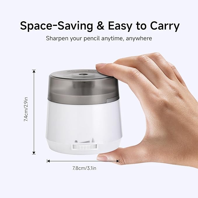 Electric Pencil Sharpener, Dual Power USB Battery Operated, Portable Design for 6-8mm Pencils, Home School Office Use (White)