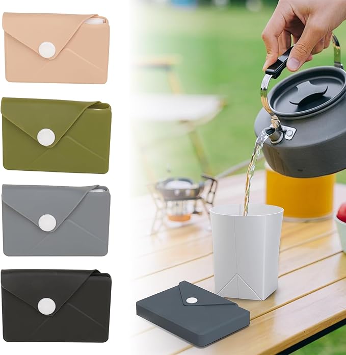 Foldable Silicone Travel Cup - Collapsible Water Bottle for Camping & Hiking | 8.45 OZ | Dishwasher Safe | BPA-Free (Light coffee)