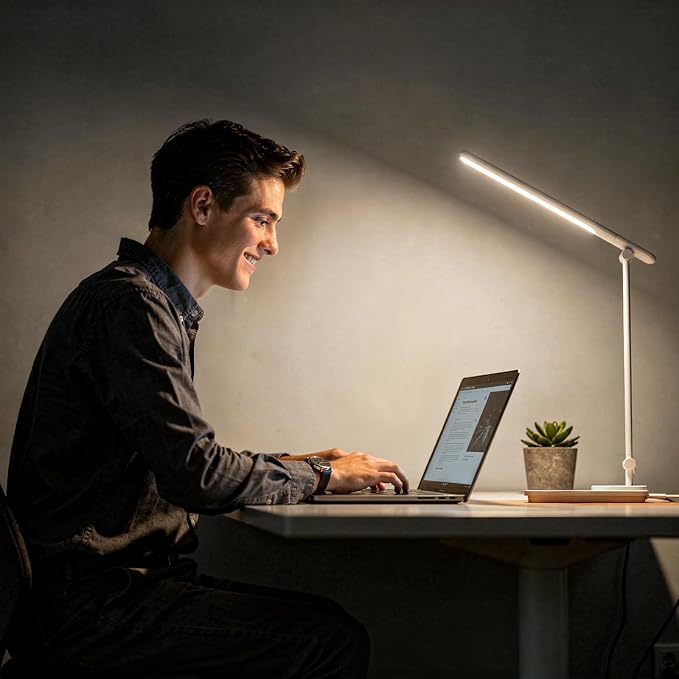 ELECTRI LED Desk Lamp, Touch Desk Light with USB Port, 5 Color & Stepless Dimming, 360° Rotatable & Foldable, Reading Lamp for Table Study Work Office Nail Craft Puzzle(with Adapter) (White)