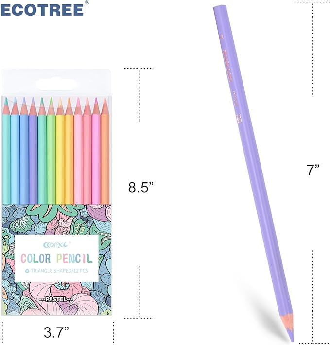ECOTREE Macaron Colored Pencils, Soften Wood, Pastel Coloring for Adult and Kids, Art Supplies for School, Coloring, Drawing, Shading, Back to School Supplies, 12 Count
