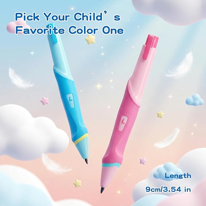 Ergonomic Pencil Set, 2.0mm HB Mechanical Pencils for Kids, School Supplies Include Sharpener, Eraser & 6 Extra Leads – Handwriting Aid for Preschool, Kindergarten, Homes, Blue, L