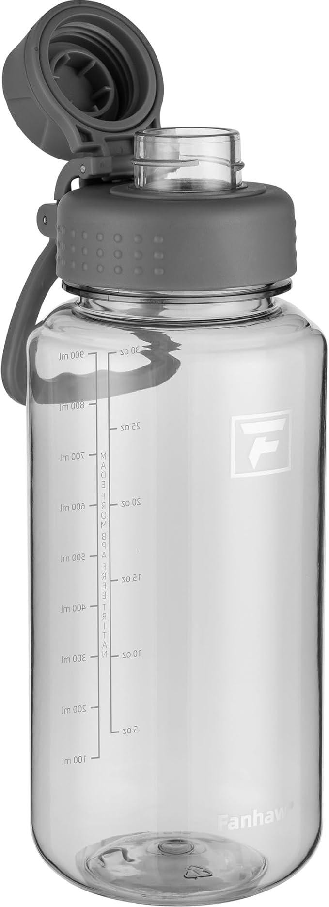 Fanhaw 32 oz Clear BPA-Free Tritan Water Bottle with Fast-Flow Spout Lid, Leakproof Wide-Mouth Reusable Bottle for Gym, School & Office (Gray)