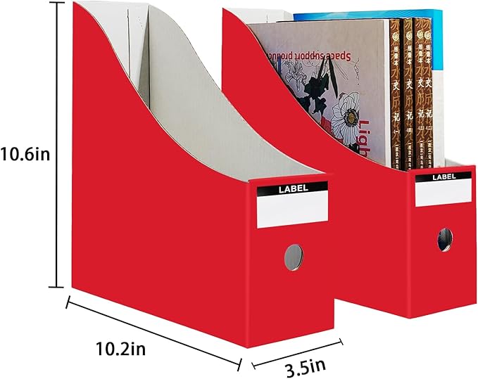Limitliho 6 Pack Cardboard Magazine Holder for Desk, Book Bins for Classroom Library,Office,Home, 10.6" H x 10.2" L x 3.5" W in Magazine File Holder (Red)