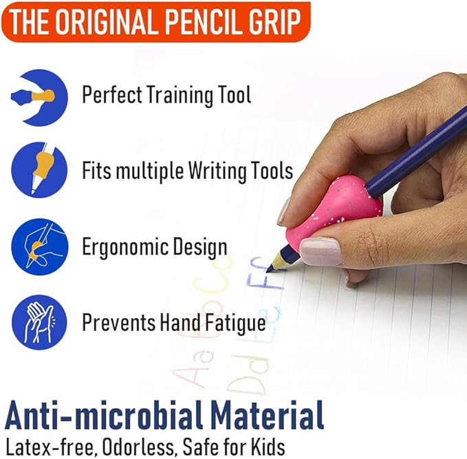 The Pencil Grip Glitter Pencil Grippers 6 Pcs, Pencil Grips for Kids Handwriting, Ergonomic Pen Grip for Righties & Lefties, Pencil Holder for Kids, Toddlers, Adults, Writing Tool with Finger Cushion