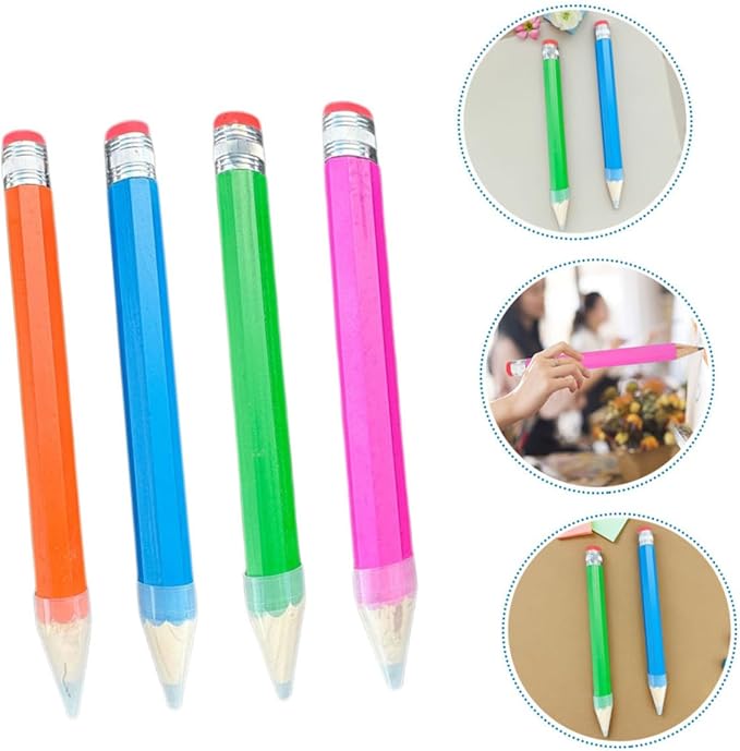 4pcs Colorful Jumbo Pencils Ergonomic Wooden Giant Pencils for Boy Girl Props for Drawing and Writing for Preschoolers and Kindergartens