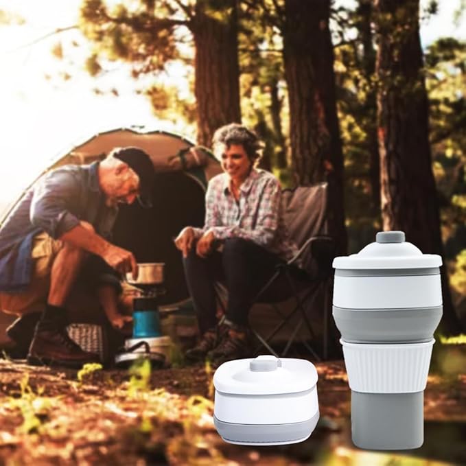Collapsible Travel Coffee Cups Set of 2 - Silicone Foldable Mugs with Leakproof Lids, BPA Free, Microwave and Dishwasher Safe - 10oz (300ml) for Travel, Office, Camping