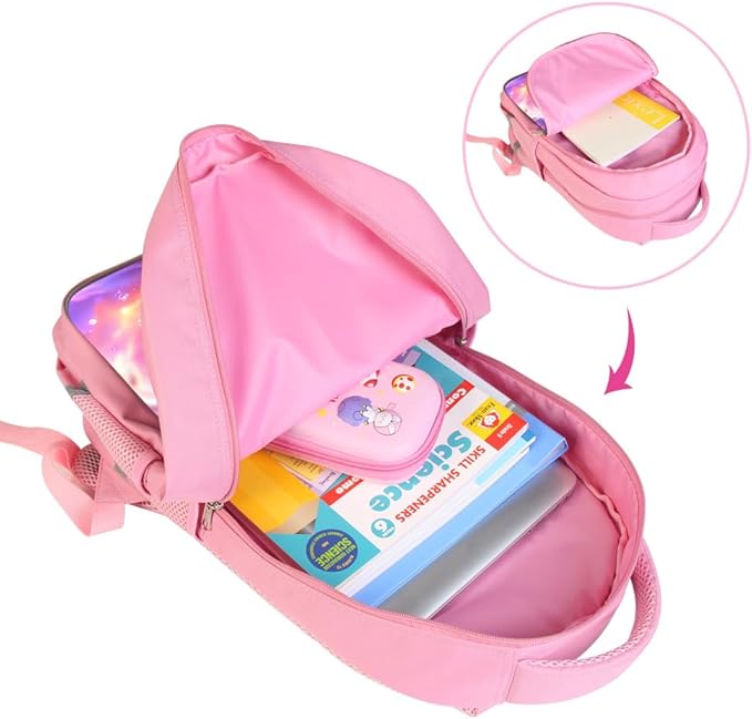 HiMagics Kids School Backpack for Boys & Girls Lightweight Waterproof Bookbag Large Capacity Ergonomic Comfortable Shoulder Straps Ideal for Elementary Middle School and Travel Pink Fox Pattern