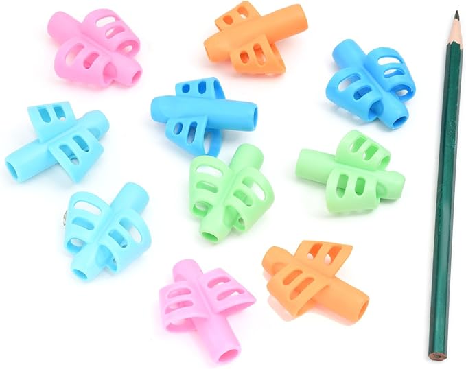 10 Pcs Pencil Grips for Kids Handwriting Ergonomic Training Pencil Holder Writing Tool for Toddlers, Preschoolers, Children Special Needs Colorful School Supplies (2 Fingers)