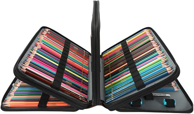 Vomgomfom 300 Slots Marker Bag, 4-Layer Zipper Portable Art Supply Organizer, PU Leather Large Capacity Marker Case Holds 100 Markers or 300 Colored Pencils with Handle (Black)