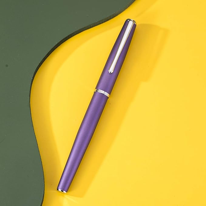 Hongdian 920 Purple Metal Fountain Pen Medium Nib Classic Pen, Includes Refillable Converter and Pen Pouch