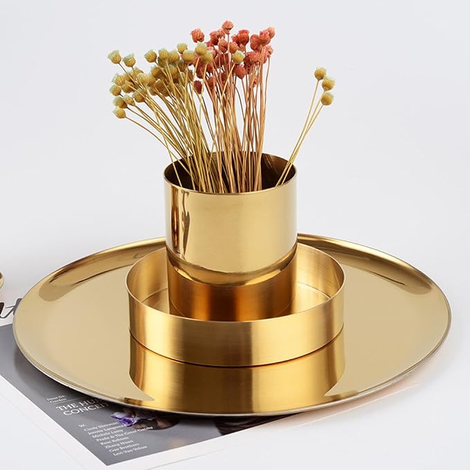 MEI YI TIAN Gold Pen Holder Glossy Stainless Steel Pencil Cup for Home Office Desk Organizers Multi Use Makeup Brush Holder Flower Vase Mini Pot Decor