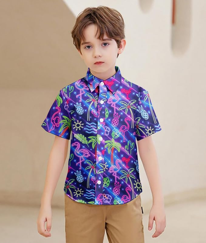 Enlifety 2-10T Kids Hawaiian Shirt Boys Short Sleeve Button Down Shirts Hawaii Summer Casual Blouse