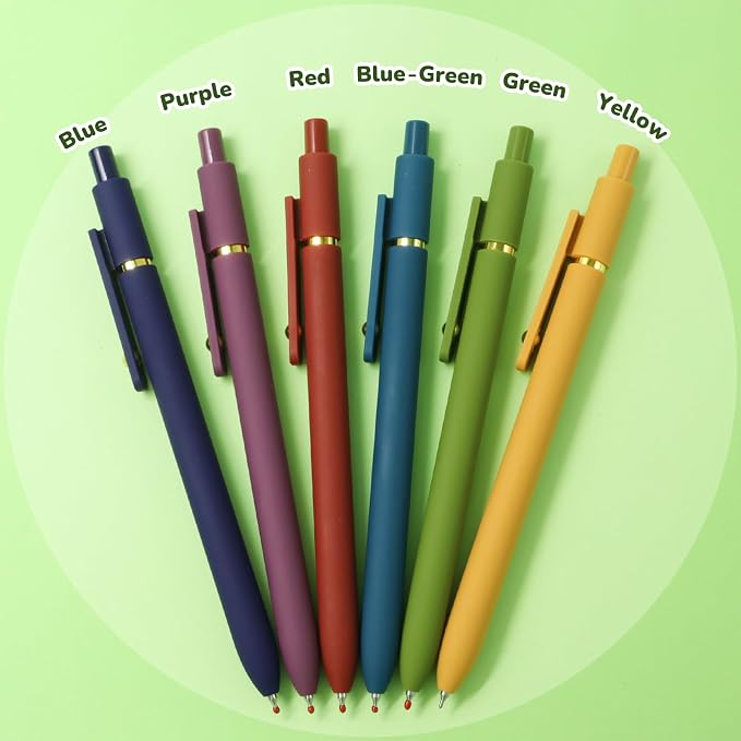 UIXJODO Gel Pens, 6 Pcs Black Ink Pens for Women, 0.5mm Fine Point Smooth Writing Pens, High-End Series Retractable Pens for Journaling Note Taking (6 Pcs Gold Vintage)