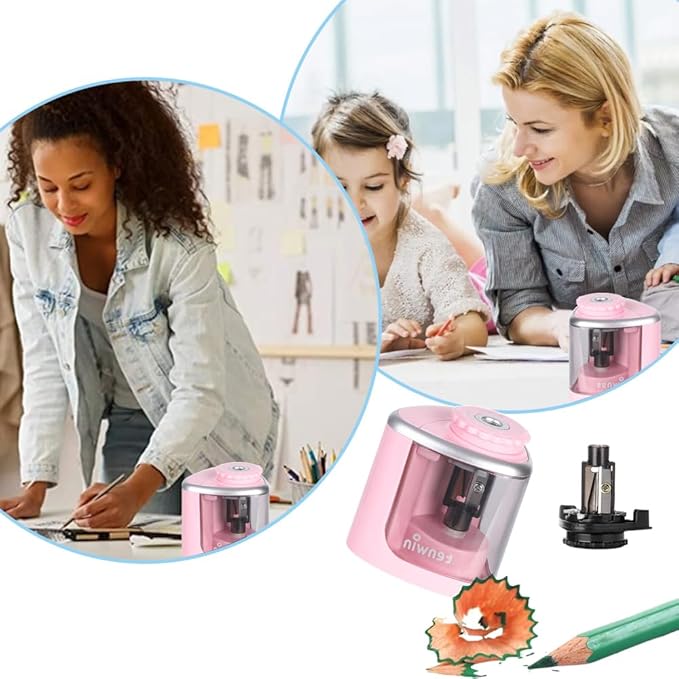 Electric Pencil Sharpeners Powerful Stall-Free Motor Portable Electric Battery Operated Pencil Sharpener Battery Powered Classroom Pencil Sharpeners for School Home Office Classroom(Pink)