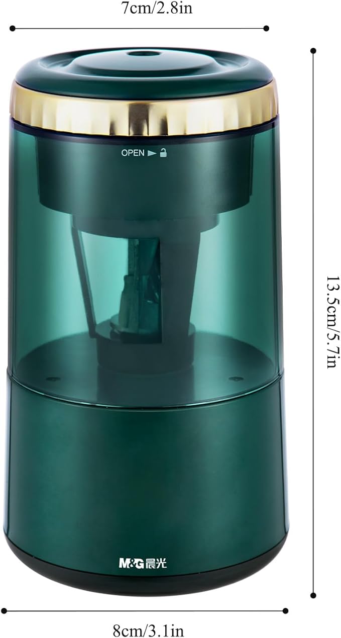 M&G Electric Pencil Sharpener, Portable Automatic Pencil Sharpener for Colored Pencils, Auto Stop,Fully Automatic Sharp & Fast, USB Operated for 7-8mm Pencils for Kids, School, Office, Home (Green)