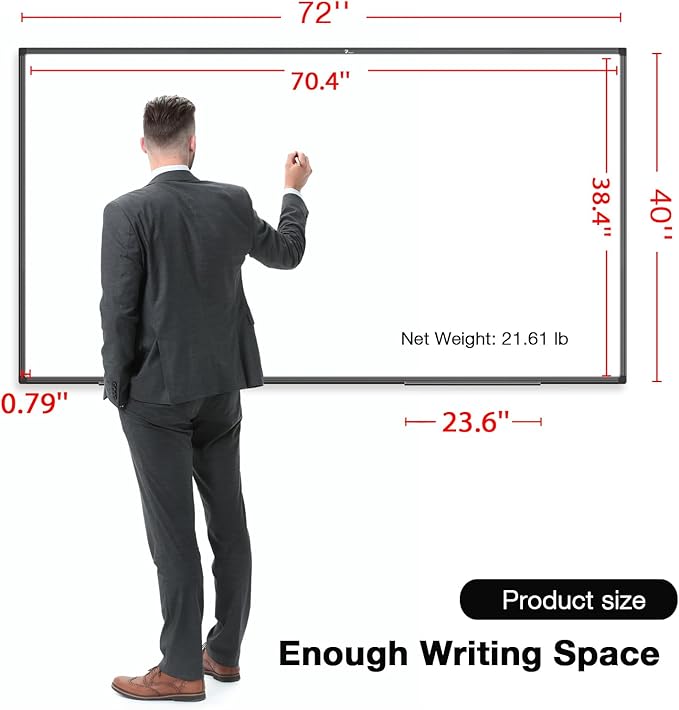 TOWON Magnetic Dry Erase Board, 72 x 40 in White Board Dry Erase, Aluminum Framed Whiteboard for Wall, Large Dry Erase Board Wall Mounted with Markers, Pen Tray, Magnets, Cleaning Wipe, Black Border
