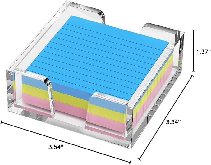 WINFFOR Acrylic Notepad Holder Dispenser - 3x3 in Sticky Note Memo Holder for Desk Organizer (W/O Pads) Office Desk Accessories School Supplies, Crystal Clear