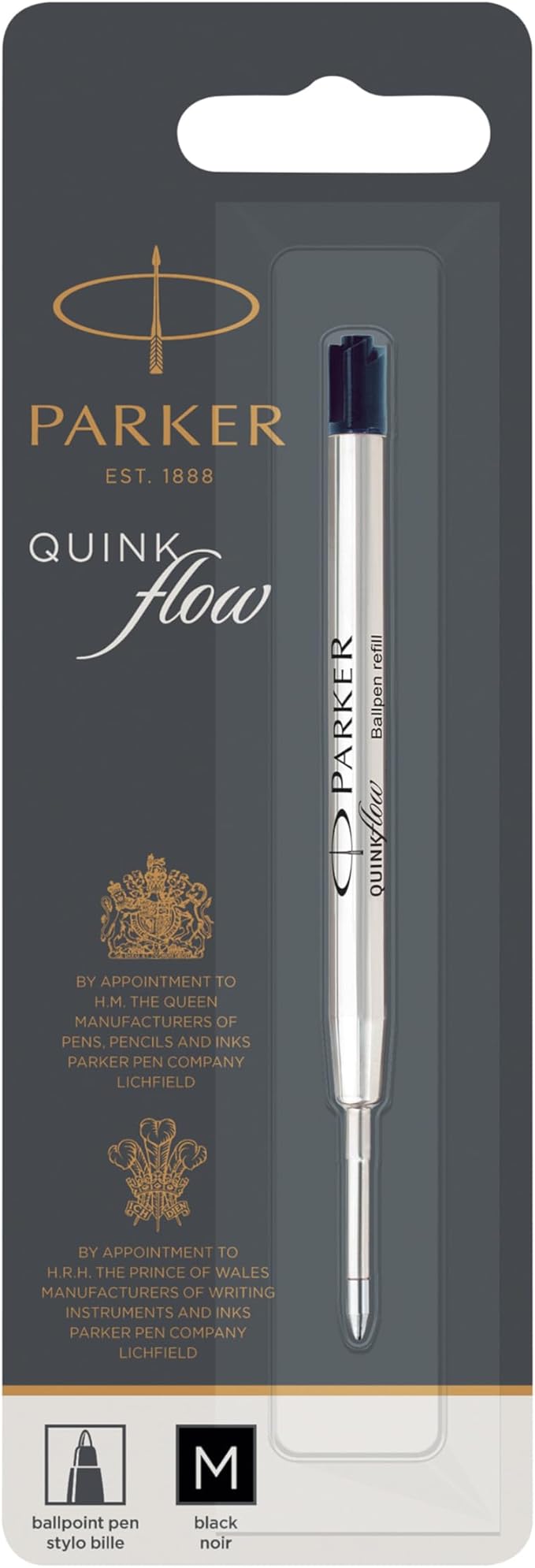 Parker Quinkflow Ballpoint Pen Ink Refill, Medium Tip, Black