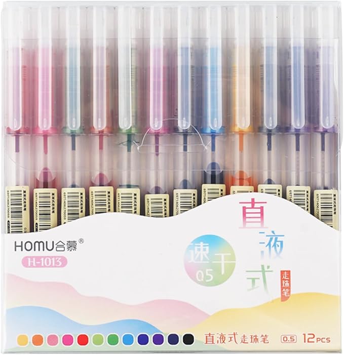 12 Colour Quick Dry Gel Pens, 0.5mm Fine Point Comfort Grip Gel Ink Pens Multi Colour Ink Aesthetic Journal Pen for Students Girls Boys Adults Writing Drawing School Office Supplies