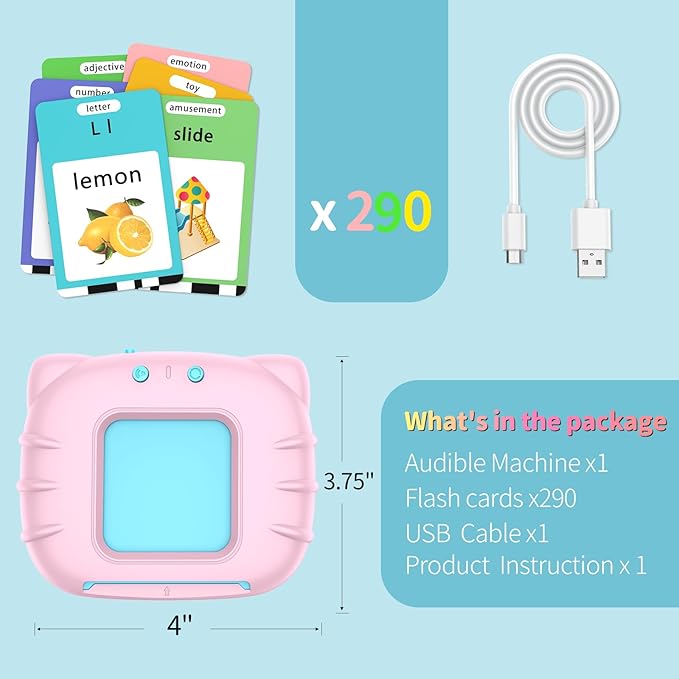 Eaever 580 Pre-K Sight Words Talking Flash Cards with Dolch Words,Letters/Number Flash Cards 1-100 Kindergarten, Pocket Speech Toys, Educational Learning Gifts for 3 4 5 6 Year Old Girls, Pink