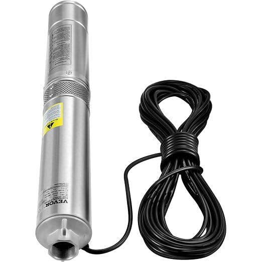 VEVOR Deep Well Submersible Pump, 1HP 230V/60Hz, 37gpm Flow 207ft Head, with 33ft Electric Cord, 4" Stainless Steel Water Pump for Industrial, Irrigation&Home Use, IP68 Waterproof Grade | for Industrial Irrigation & Home Use, 4" Stainless Steel Water P...