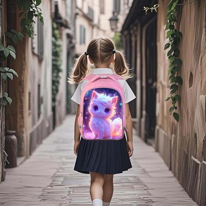 HiMagics Kids Backpack for Girls- 3pcs 17″ Girls Backpack with Lunch Box Set for Toddle Elementary Middle School - Students Bag for Ages 6-18 Fox Bookbag Travel Back Pack