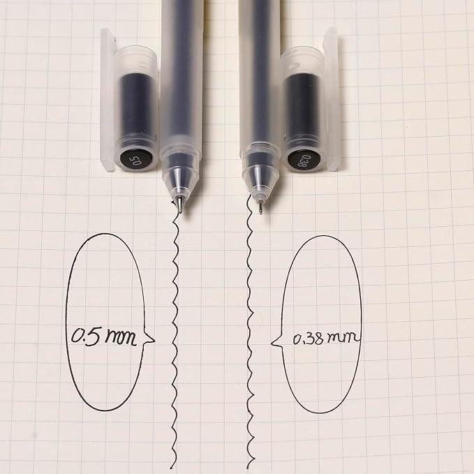 0.38mm Gel Pens - Fine Point, Smooth Writing, Ultra Fine Tip, Black Ink, 12 Pack