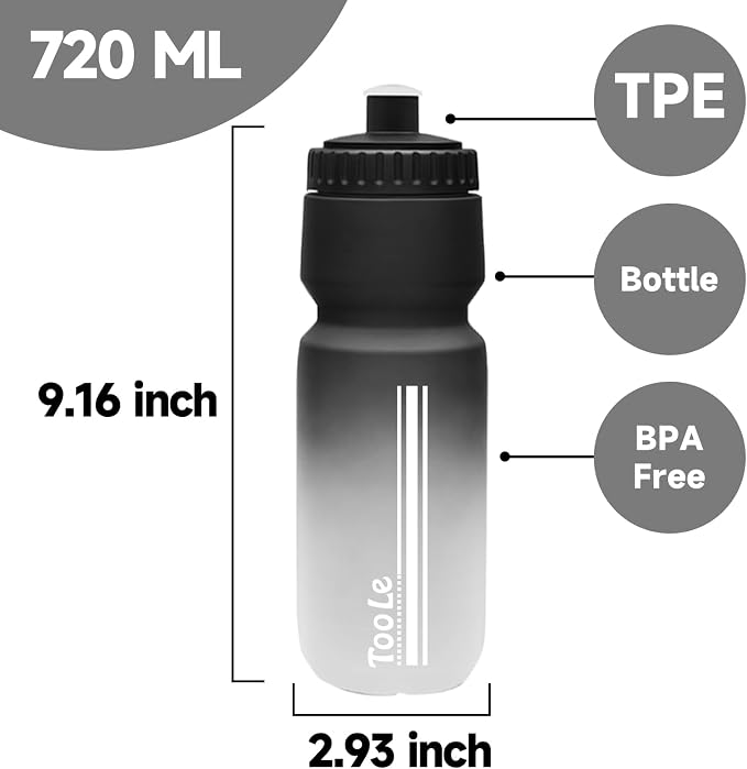 2 Pack Bike Water Bottle, Squeeze Water Bottle Leakproof BPA Free 24oz | with Capacity Scale w/Pull Top Lid, Reusable, for Bicycle, Gym,Camping, Hiking