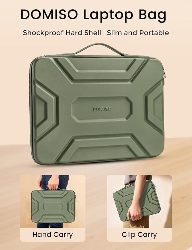 DOMISO 15.6 inch Laptop Sleeve, Shockproof and Waterproof EVA Protective Laptop Case, Laptop Sleeves for 16" MacBook Pro/Max M2 M1 2019-2023,15"-16" HP Dell Asus Laptop,Dell XPS 15, Green