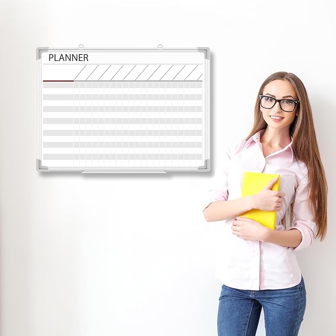Lincia Aluminum Frame Dry Erase Board with Lines, Double Sided Wall-Mounted Whiteboard for Scheduling, to Do Lists & Weekly Planning, Reusable Calendar for Home & Work(Make Ready Board,18"x24")