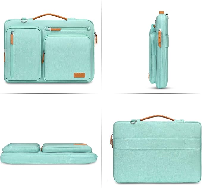 MOSISO 360 Protective Laptop Shoulder Bag,14 inch Computer Bag Compatible with HP Lenovo Dell ASUS Acer, HP, Dell Latitude, Lenovo,Side Open Messenger Bag with 4 Zipper Pockets&Handle, Aqua Green