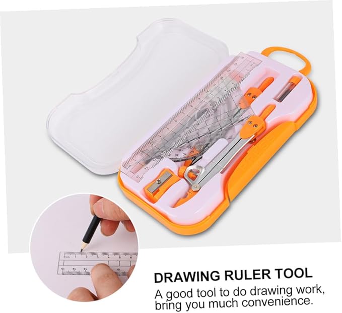 DOITOOL 1sets Compass Geometry Drawing Tool Kit Set Ruler Pen Eraser and Sharpener for Students for Math and Geometry Classes Random Colors