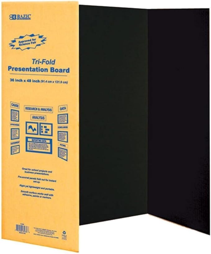 BAZIC Products Trifold Poster Board - Black Corrugated Cardboard Display Board for School Projects, Science Fairs, Photos, Charts, and Classroom Presentations, 36" X 48", 4-Pack