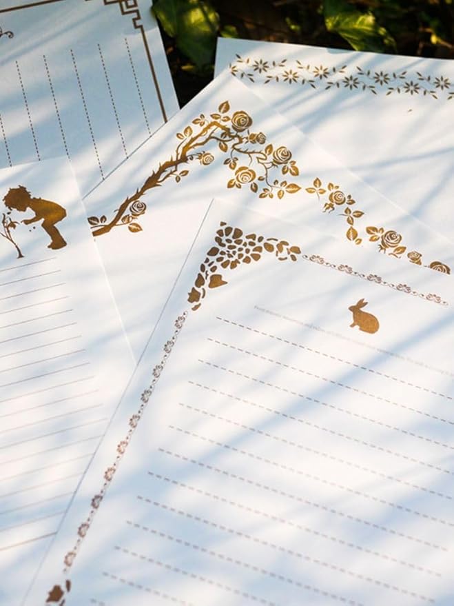 100 Sheets Rabbit Stationery Lined Paper,A5 Stationery Writing Paper with Antique Border Design,Letter Size (Unpunched) Ruled Filler Paper for Writing Letters,Vintage Invites (White)