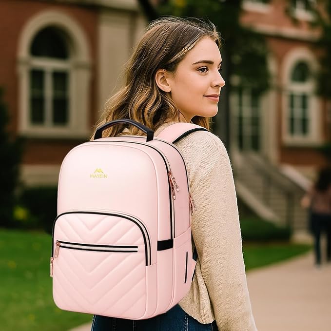 MATEIN Cute Backpack for Girls, Water Resistant School Backpack, Pink | Detachable Keychain, Fits 15.6 Inch Laptop, Multi-Functional Bookbag, for Middle School, with 30 oz Cup Holder, Gift for Her