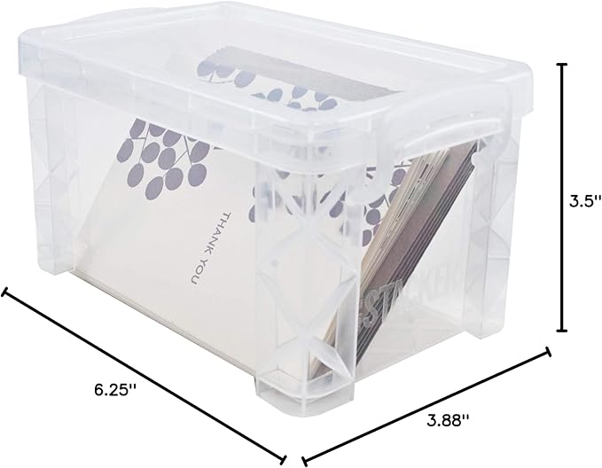 ADVANTUS 40307 Super Stacker Storage Boxes, Hold 400 3 x 5 Cards, Plastic, Clear (Pack of 6)
