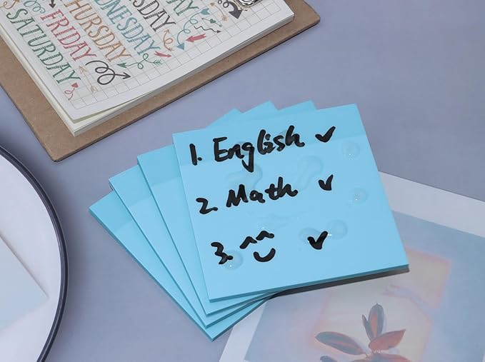 ONLYKXY 4 Pack Transparent Sticky Notes 3x3in Waterproof Self-Stick Book Tabs 200 Sheets PET Markers Sticky Notes Pad (Light Blue)