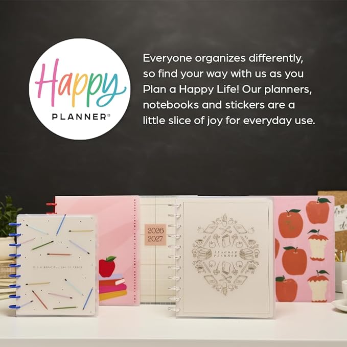 Happy Planner Disc-Bound 12-Month July 2026–June 2027 Academic Planner with 3 Extra Months, Big Size, 8.5" x 11", Teacher Layout, Ditzy Garden
