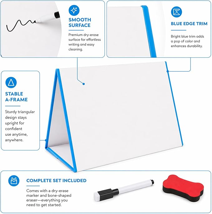 Dry Erase Boards 8 x 13 Inch Collapsible Double-Faced Magnetic White Board Teaching Tools Homeschool Supplies for Students Teachers Classroom