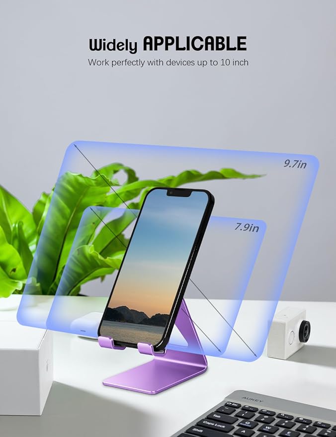 Aoviho Cell Phone Stand for Desk, Aluminum Phone Holder for iPhone 17 16 15 Pro Max, Samsung Galaxy, Stable Office Desk Accessories,Hands Free Stand for Office Home,Purple