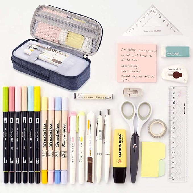iSuperb Standing Pencil Case 2 Compartments Pencil Pouch Magnetic Mobile Phone Holder Bracket Pen Bag Large Capacity Phone Pouch College Stationery Organizer Storage for Kids Boys Girls