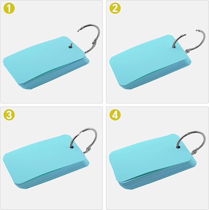 300 Pcs Index Cards with Ring, 2" x 3.5" Blue Blank Flashcards for Studying, Vocabulary, Memos, Bookmark,Greetings (Blue)