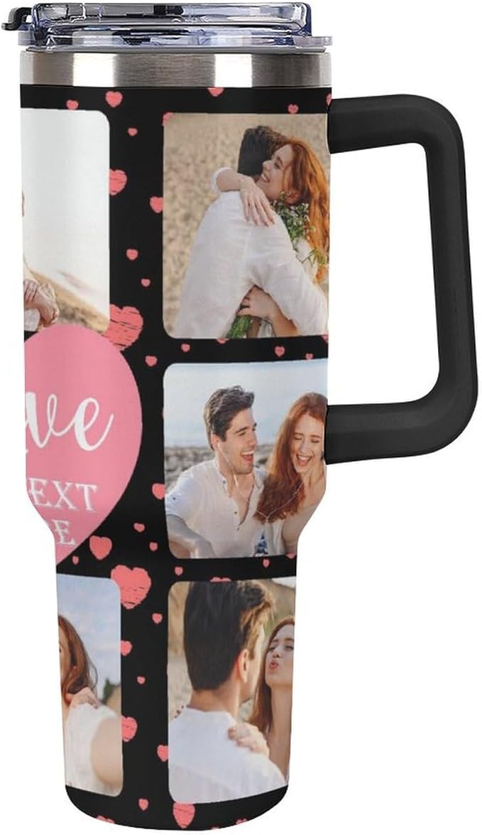 Personalized Tumbler Custom Vacuum Insulated Travel Mug Customizable Coffee Cup with Your Photos and Text Christmas Birthday Gift (40oz Design 4)