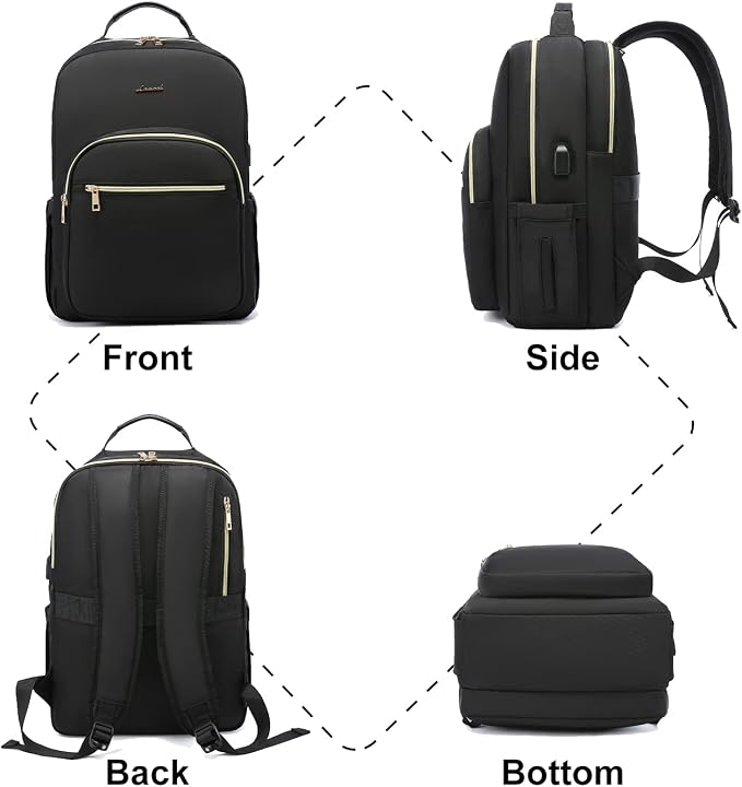 LOVEVOOK Laptop Backpack for Women, 17 Inch Large Capacity Travel Computer Work Bags, Business Nurse Backpack Purse for Womens, Black