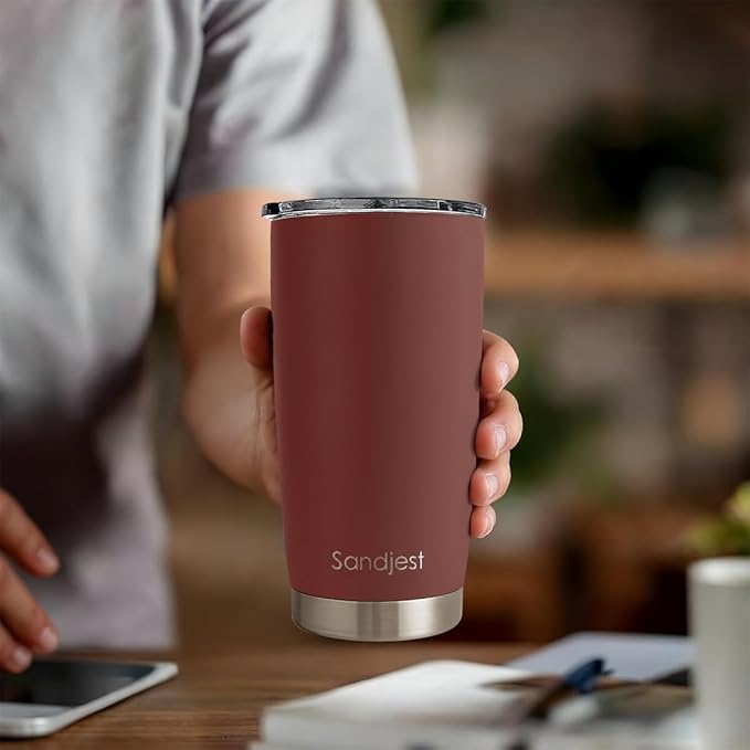 SANDJEST Stainless Steel Tumbler 20 oz, Double Wall Vacuum Insulated Mug with Lid, Travel Coffee Cup for Women Men Friends, Birthday Christmas (Mahogany Red)