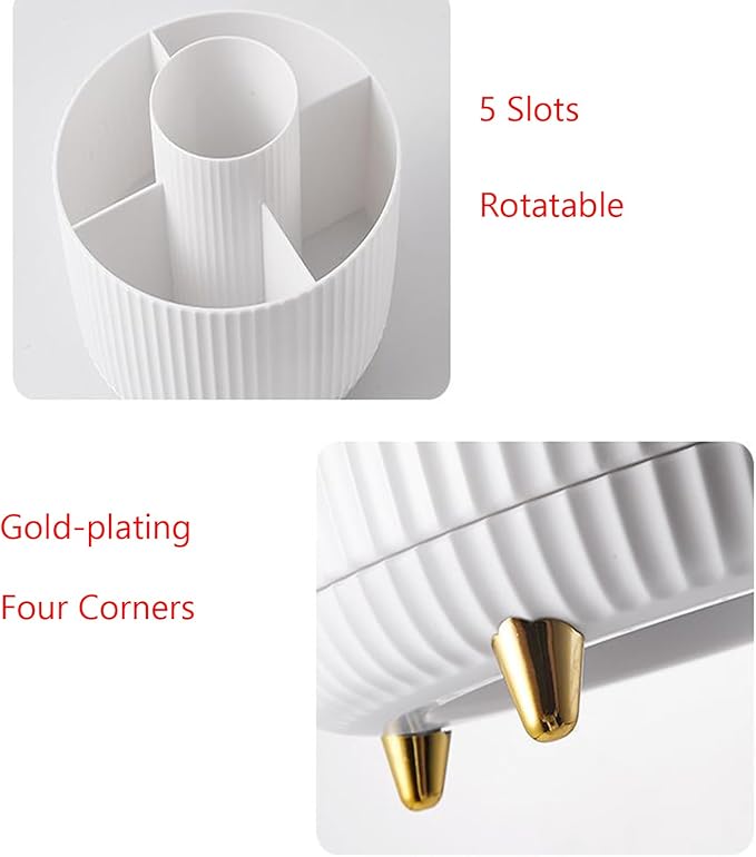 Desk Pencil Pen Holder, 5 Slots 360°Degree Rotating Pencil Pen Organizers for Desk, Desktop Storage Stationery Supplies Pencil Cup Pot for Office School Home Art Supply. (White)