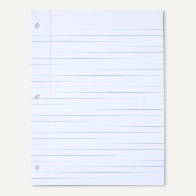 Amazon Basics Wide Ruled Loose Leaf Paper, 10.5" x 8", 100 Sheets, White, 6-Pack